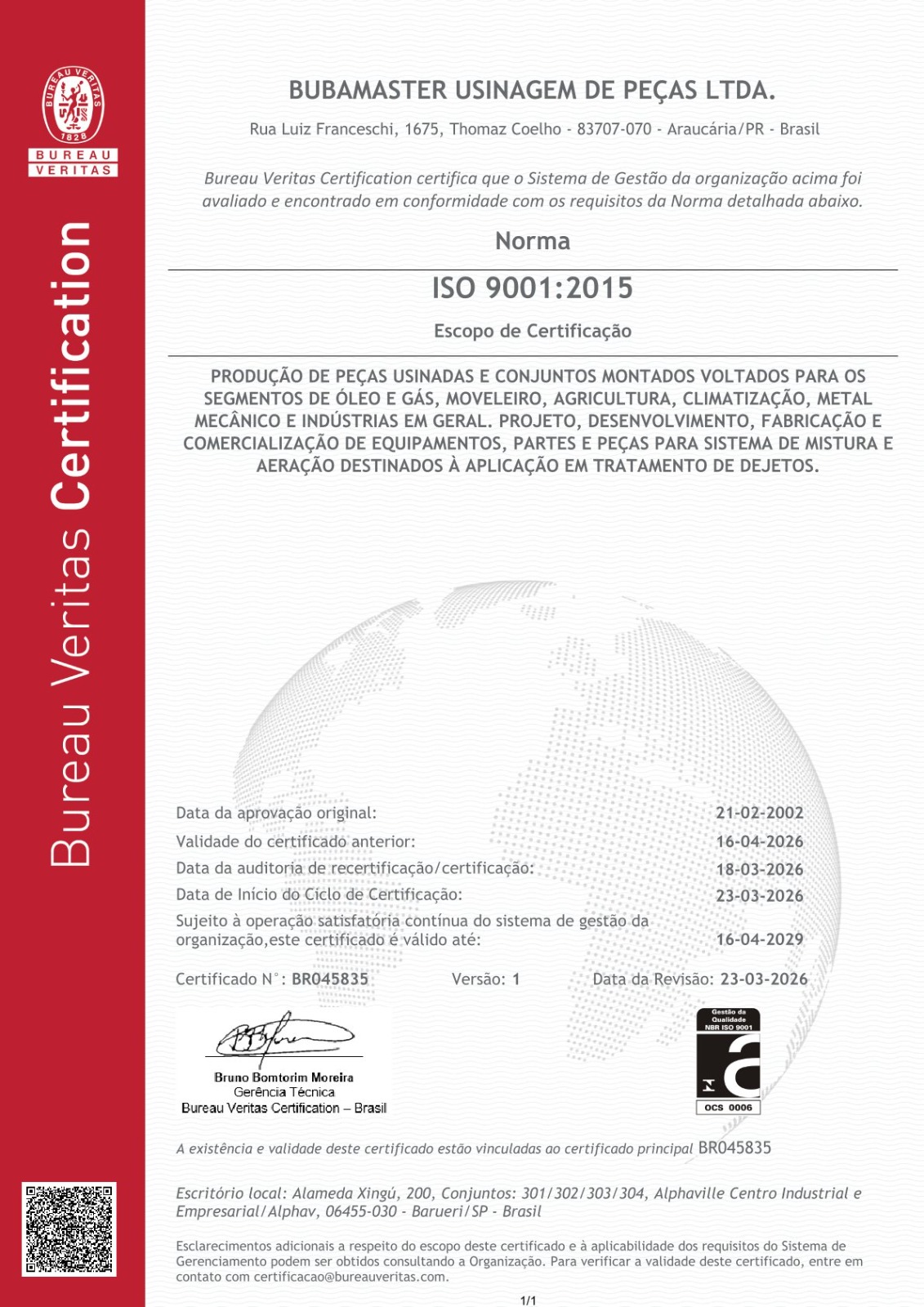 Certificado ISO 9001 - BubaMaster - Bureau Veritas